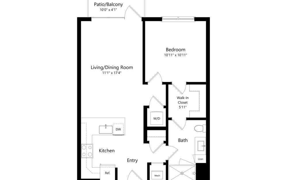 A2 - 1 bedroom floorplan layout with 1 bathroom and 694 square feet